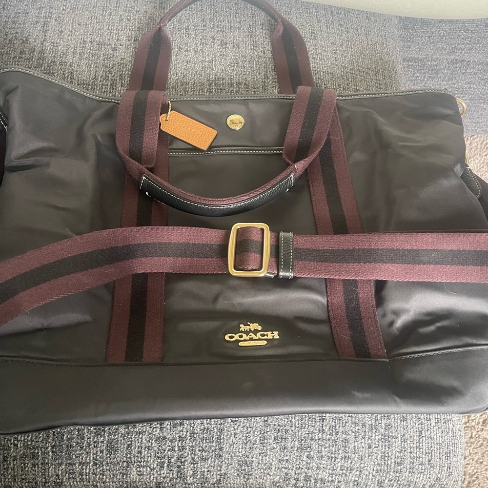 Coach Black Duffel Bag with Brown Straps